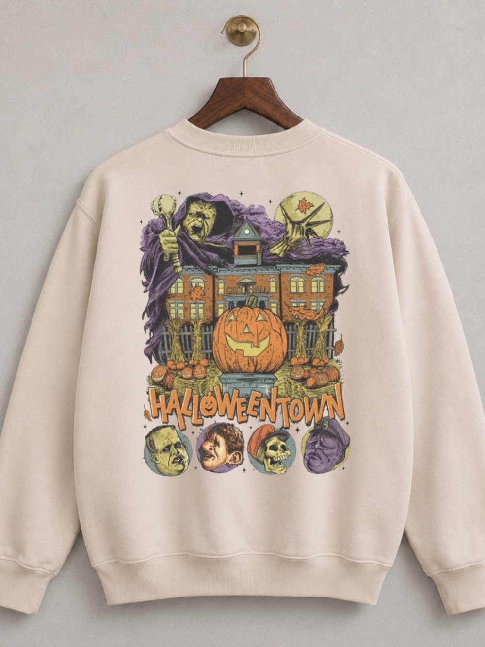 Halloween Town 1998 Movie Graphic Crewneck Sweater - Sand - Picture 3 of 5